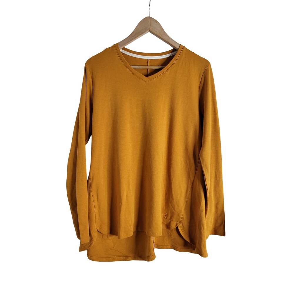 Isaac Mizrahi Live! Essentials V-Neck Pima Cotton Top Mustard Yellow M Autumnal